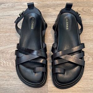 ALOHAS Black Strappy Leather Sandals